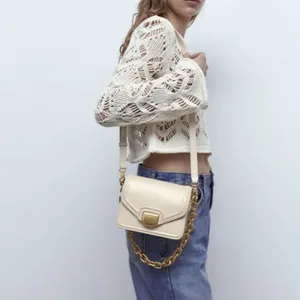 ZARA Cream Crossbody Bag with Gold Chain Detail Gently Used Quiet Luxury thumbnail 2