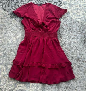 Pretty Garden Tie Front Ruffle Dress Maroon Large thumbnail 2