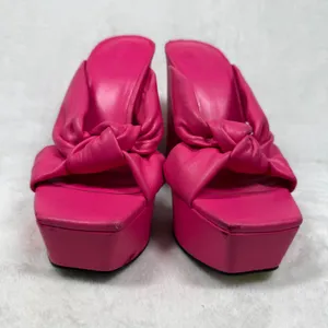 Open Edit Pink Knot Platform Mules Square Toe Block Heel‎ Sandals Womens 7 thumbnail 2