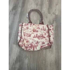 Soma Enchanted Tote Champagne Red Toile Winter Scene Canvas Bag New thumbnail 2