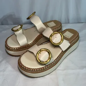 Dolce Vita size 7 women’s cream sandals w/gold buckles. New thumbnail 2