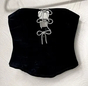 Windsor Black Strapless Crop Top with Silver Bows thumbnail 1