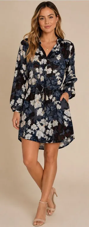Lila Rose Floral Long Sleeve High Low Dress Size 6 Dark Academia Romantic thumbnail 1
