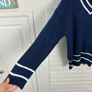 Petal & Pup Leanna Stripe Trim Navy Knit Sweater Size M thumbnail 8