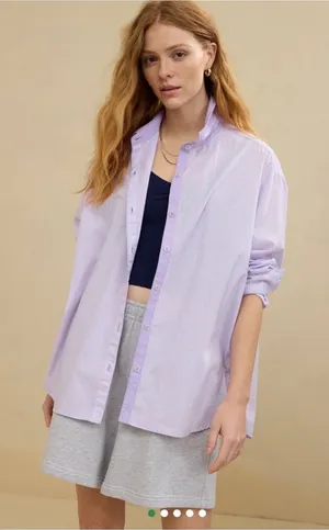 Aerie Good Day Button Down Shirt Lavender Striped Oversized Cotton Boyfriend XXL thumbnail 1