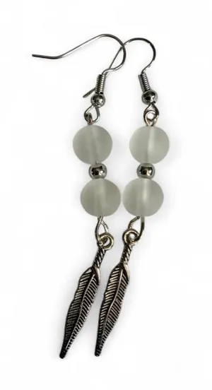 Handmade Frosted Bead Feather Earrings thumbnail 1