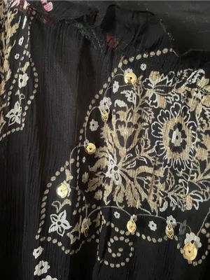 WD NY Vintage 90s 100% Silk Paisley Sequin Coin Handkerchief Midi Skirt US 10 thumbnail 4