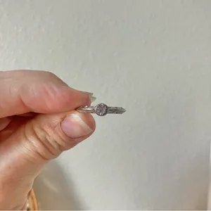 Bezel Silver Knife Edge Diamond Ring Vintage “Tamsin” Inset Simple Stacking Jewelry thumbnail 11