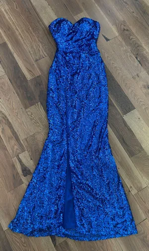 Faviana Blue Strapless Sequin Long prom Dress Size 4 thumbnail 18