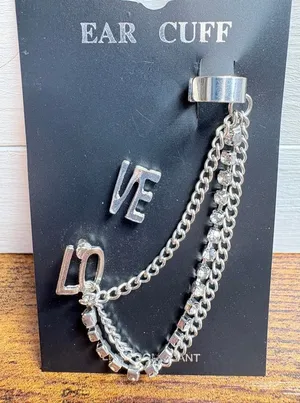 Silver Chain Ear Cuff with LOVE Design thumbnail 1