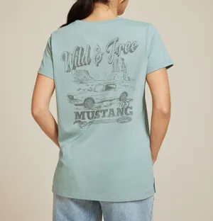 Maurices Mustang Wild & Free Graphic Tee Light Aqua Short Sleeve thumbnail 2