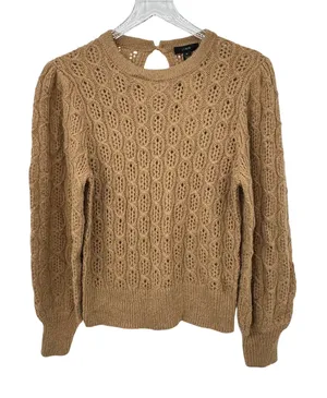 J. Crew sweater size M alpaca wool cable knit balloon sleeve pullover camel NEW thumbnail 1