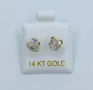Real 14k Gold Studs Earrings White Heart thumbnail 1