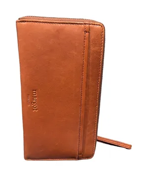 MARGOT New York Gabby Tan Genuine Leather Zip Around Wallet Wristlet. NWT thumbnail 1
