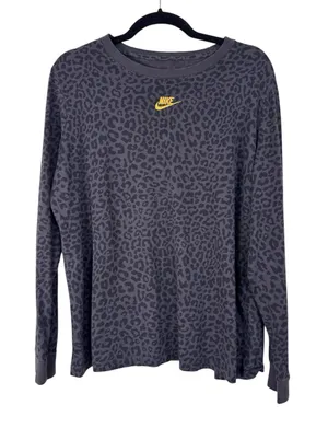 Nike Grey Animal Print Sweatshirt Womens XXL Gold Embroidered Logo Casual Cozy thumbnail 1