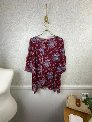 We The Free Red Floral Cotton You & Me Lightweight Sweater Tee - Size - Small thumbnail 8