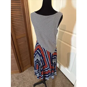 Maeve Anthropologie Cameron Striped Blue White Asymmetrical Swing Dress Size M thumbnail 3
