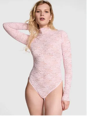 PINK Victoria's Secret Wink Pink Lace Long-Sleeve Bodysuit thumbnail 2