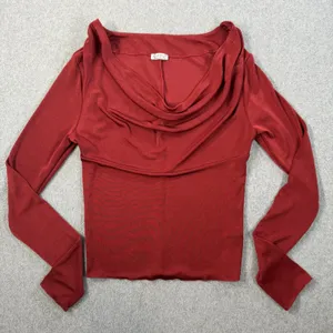 Intimately Free People Women's Large Red Cowl Neck Long Sleeve Cropped Top thumbnail 1