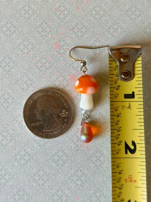 Handmade Kawaii y2k style funky bright orange mushroom hoop dangle earrings🍊🍄🧡 thumbnail 7