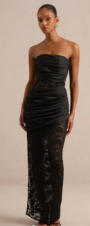 Club L London Black Lace And Satin Bandeau Maxi Dress US 2 NWT Coquette LBD thumbnail 1