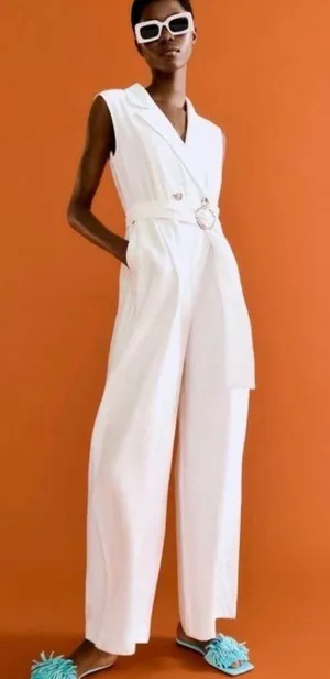 Zara off-white Belted Wrap Jumpsuit BLOGGERS FAV! NWT thumbnail 2