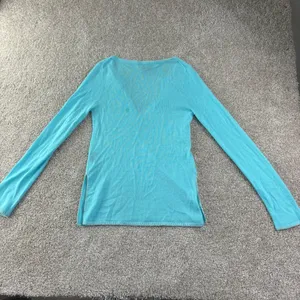 Bohemian‎ Turquoise Cashmere Sweater Spit V Neck Whipstitch Trim Women M Coastal thumbnail 7