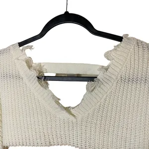 Moon & Madison Women's Striped‎ Distressed V-Neck Pullover Sweater Size XS thumbnail 5