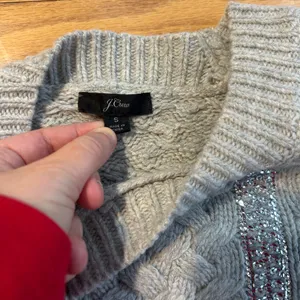 J‎ Crew Cable-Knit Sequin Sweater Size Small S Gray Crew Neck Merino Wool Blend thumbnail 5