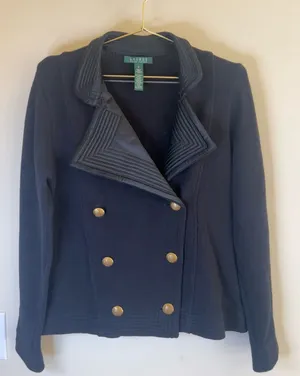 Lauren Ralph Lauren Black Military Knit Jacket Gold Crest Buttons Small‎ thumbnail 1