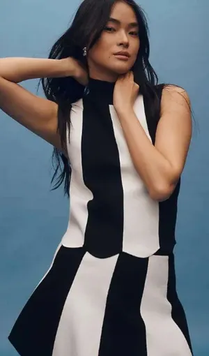 Maeve Black and white striped Scalloped Turtleneck Sweater thumbnail 2