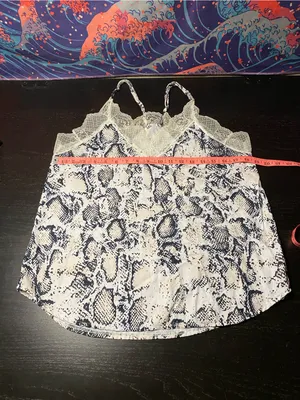 Snake Print Lace Trim Cami Top - Navy & Cream thumbnail 2