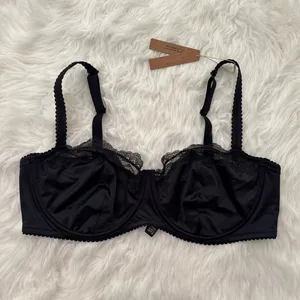 Skims Stretch Satin Lace Unlined Balconette Bra Onyx Size 42DD thumbnail 2