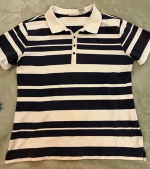 Women’s Duck Head Brand Striped Polo Shirt in Navy and White Size Large thumbnail 1