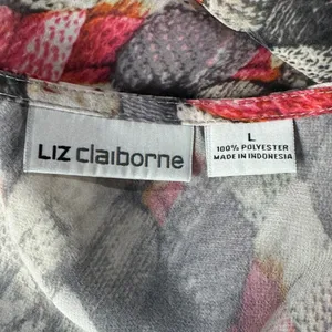 Liz Claiborne Large Top Abstract Long Balloon Sleeves Semi-Sheer Lightweight thumbnail 8