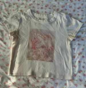 Brandy Melville Cream Short-Sleeve Tee with Whimsical Graphic thumbnail 1