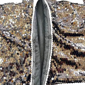 IMAN Sz M Sparkling Black Sequin‎ Embellished Jacket with White Trim 3/4 Sleev thumbnail 2