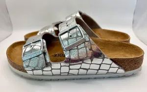 Birkenstock Arizona Gator Gleam Silver Metallic Croc Sandals EU 38 US 7-7.5 thumbnail 1