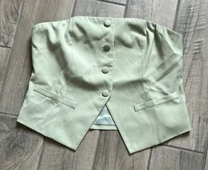 Elegant Cream Strapless Top Green Size 12 thumbnail 1