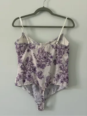 Free People Intimately Night Rhythm Sleeveless Corset Bodysuit Purple Ivory XL thumbnail 5