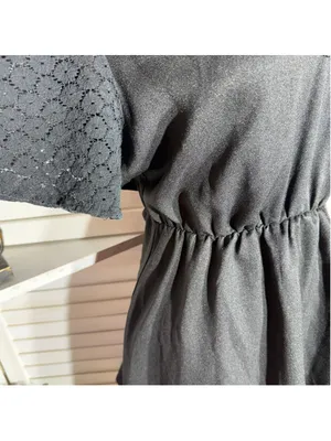 Hippie boho mini dress black sheer flutter sleeves whimsigoth punk alt grunge L thumbnail 9