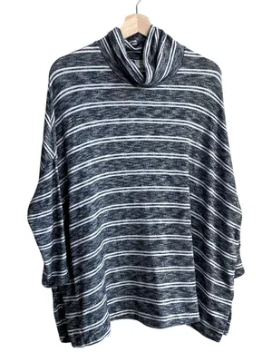 Anthropologie 9-H15 STCL gray white striped turtleneck‎ poncho sweater women's M thumbnail 1