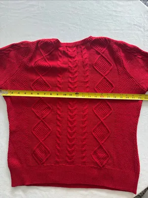 Pendleton Cashmere Cotton Blend Red Cable Knit Crewneck Sweater thumbnail 5