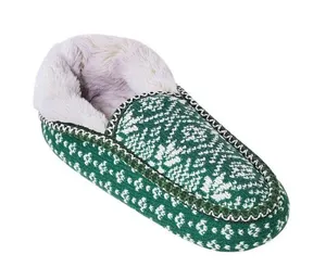 NWT Auden Fair Isle Knit Slipper Sock with Faux Fur Lining 94713669 Green S/M thumbnail 1