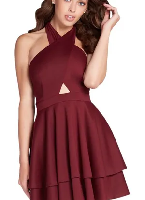 Kayla I Hillier For ALYCE Burgundy Halter Flare‎ Dress SZ L thumbnail 1