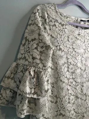 FIGS Sage Green Lace Bell Sleeve Blouse Cottagecore Boho Romantic Sheer Size M thumbnail 2
