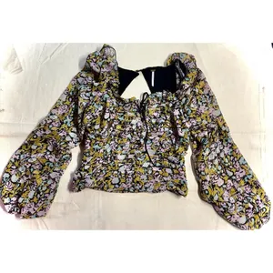 Free People Mabel blouse features a sheer floral print with balloon sleeves F53 thumbnail 3