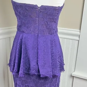 Flor et.al Purple Lace Strapless Peplum Mermaid Midi Dress Size 6 thumbnail 11