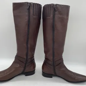 Talbots Womens 7AA Riding Boots Tall Brown Pebbled‎ Leather Gold Buckle Full Zip thumbnail 12