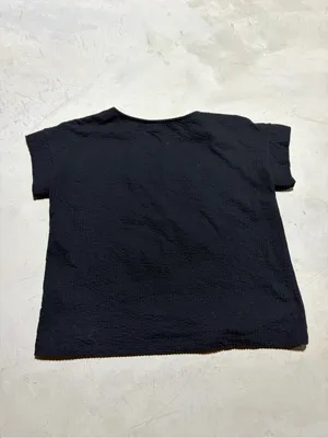 Madewell Black Textured Short Sleeve Top Shoulder Buttons medium thumbnail 6